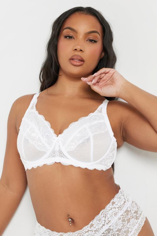 YOURSET 2 PACK Plus Size Blue & White Lace Underwired Mesh Bras | Yours Clothing 2