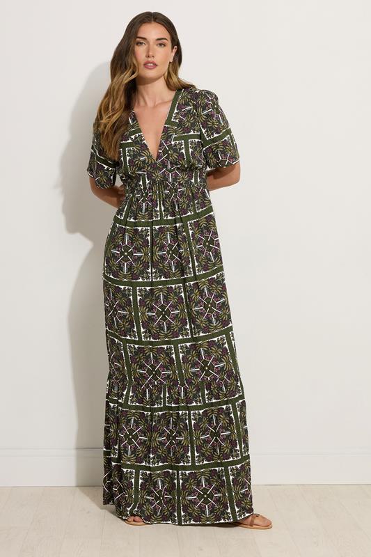 LTS Tall Green Tile Print V-Neckline Maxi Dress | Long Tall Sally 1