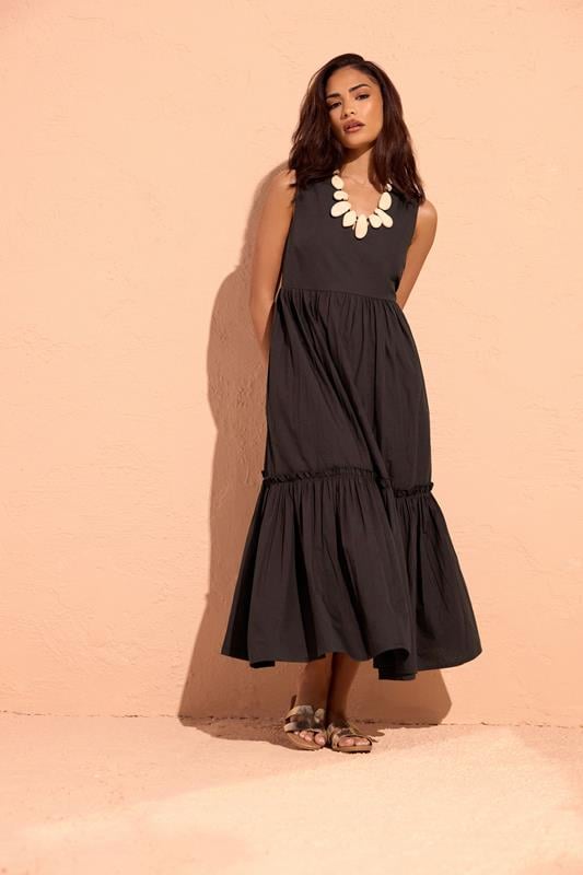 PixieGirl Petite Chocolate Brown Cotton Frill Tiered Midi Dress