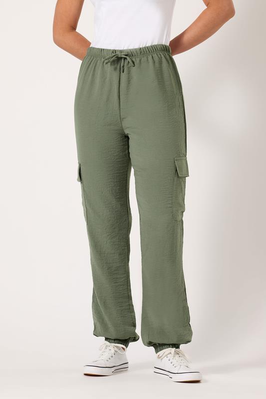 LTS Tall Women's Khaki Green Textured Cuffed Cargo Trousers | Long Tall Sally 2