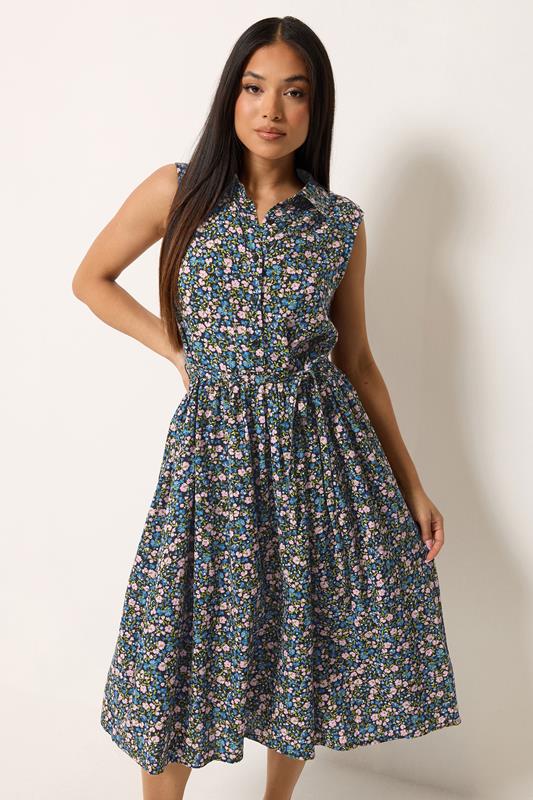  M&Co Petite Black Ditsy Floral Print Shirt Dress