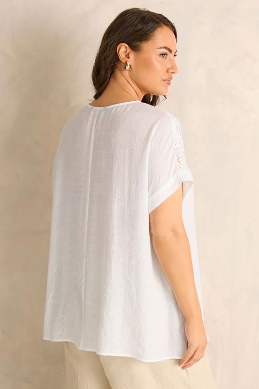 EVANS Plus Size White Lace Detail Short Sleeve Top | Evans  2