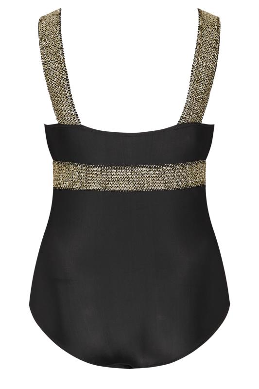 YOURS Plus Size Black Metallic Tummy Control Swimsuit | Yours Clothing 9