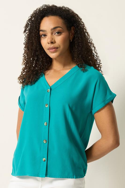  M&Co Teal Green Button Front Blouse