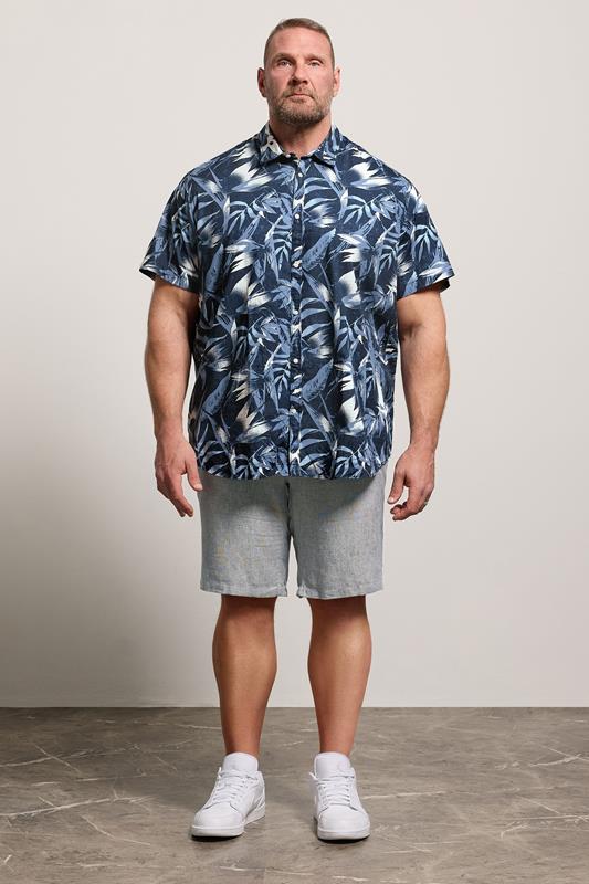 JACK & JONES Big & Tall Indigo Blue Linen Chino Shorts | BadRhino 1