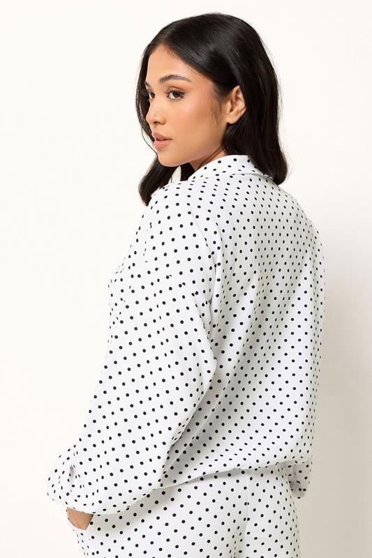 PixieGirl Petite Women's White Polka Dot Textured Funnel Neck Jacket | PixieGirl 4