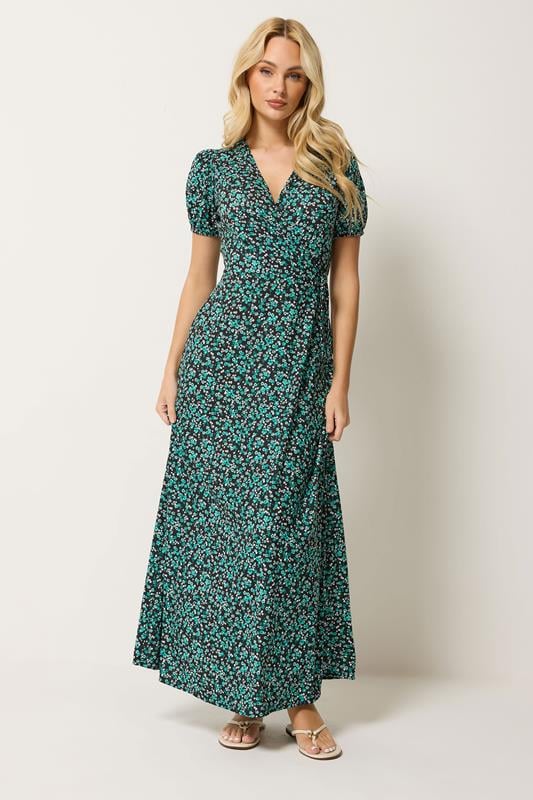 M&Co Teal Green Ditsy Floral Print Wrap Dress