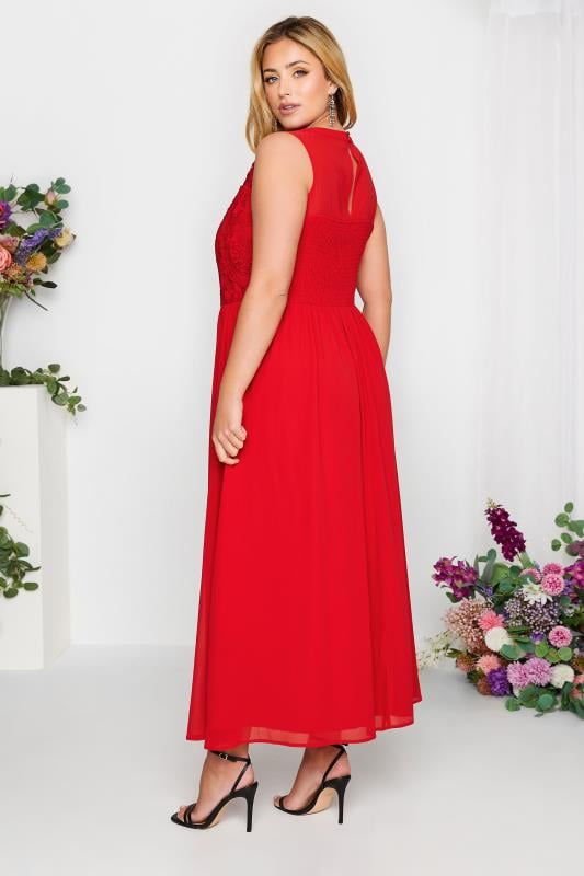 Plus Size YOURS LONDON Curve Red Lace Front Chiffon Maxi Dress | Yours Clothing  4