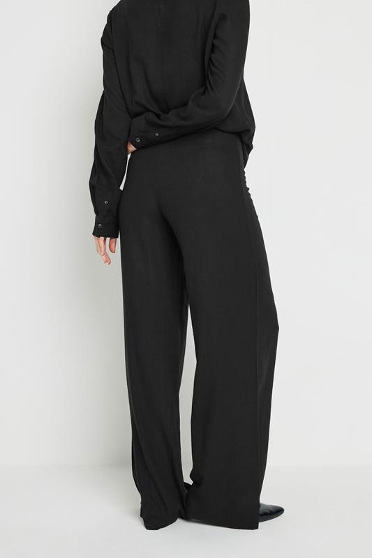 LTS Tall Black Linen Pleated Wide Leg Trousers | Long Tall Sally 2