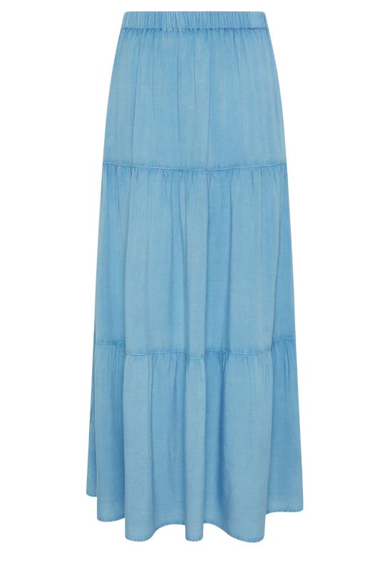 PixieGirl Petite Women's Blue Chambray Tiered Maxi Skirt | PixieGirl 5