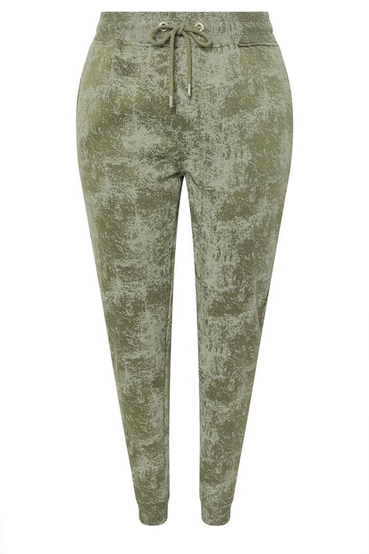 YOURS Plus Size Green Abstract Print Cuffed Joggers | Yours Clothing 5