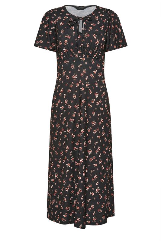 PixieGirl Petite Women's Black Ditsy FloralTie Front Midi Dress | PixieGirl 5