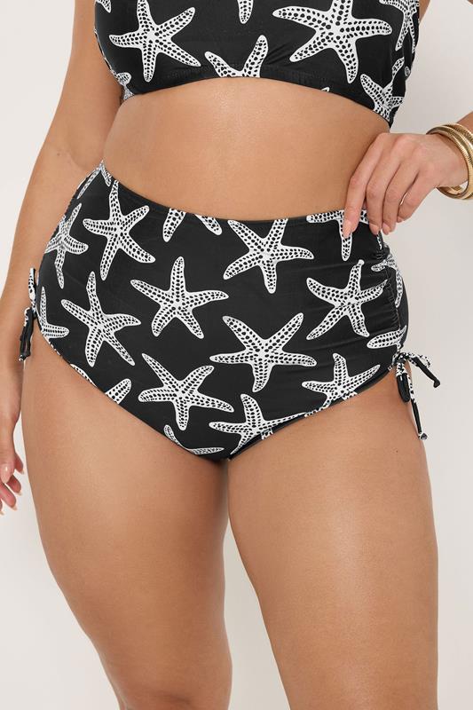 YOURS Plus Size Black Starfish Super High Waist Tummy Control Bikini Briefs | Yours Clothing 1