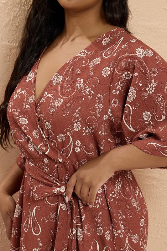 YOURS Plus Size Orange Paisley Kimono Sleeve Maxi Wrap Dress | Yours Clothing 4