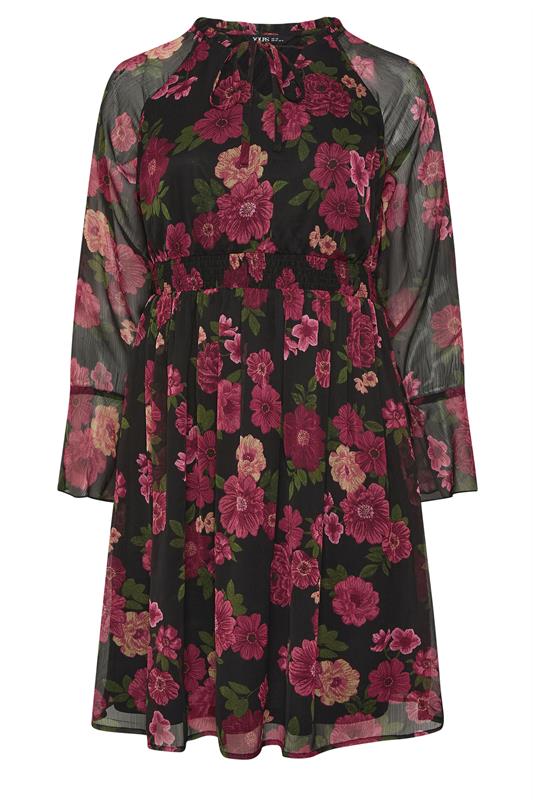 YOURS Plus Size Black Floral Tie Neck Midi Dress | Yours Clothing 7