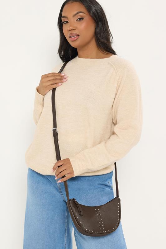 Brown Stud Detail Cross Body Bag | Yours Clothing 4