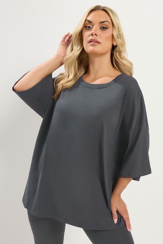 YOURS Curve Charcoal Grey Oversized Boxy T-Shirt