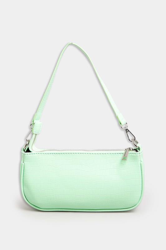 Light Green Faux Croc Shoulder Bag | Yours Clothing 3