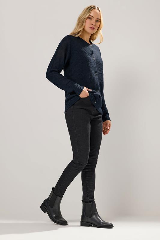 LTS Tall Navy Blue Knitted Button Cardigan | Long Tall Sally 1