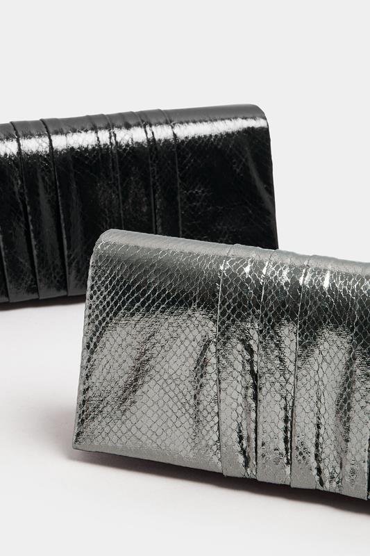 Silver Faux Leather Metallic Clutch Bag | Yours Clothing 7