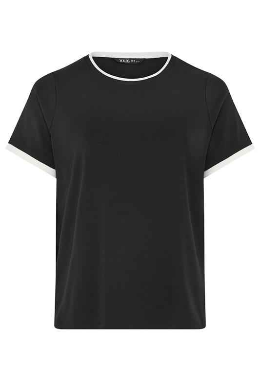 YOURS Plus Size Black Contrast Trim Ringer T-Shirt | Yours Clothing 5