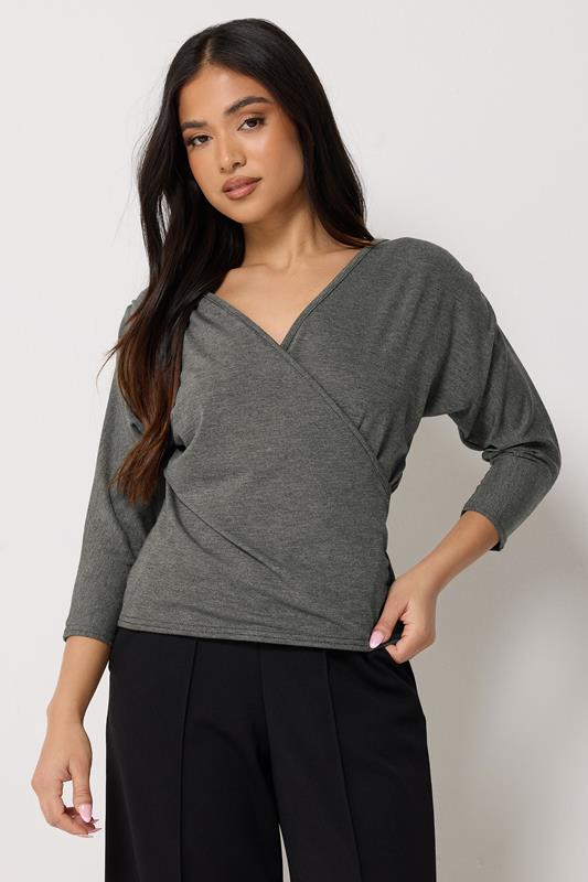 PixieGirl Petite Charcoal Grey Wrap Top
