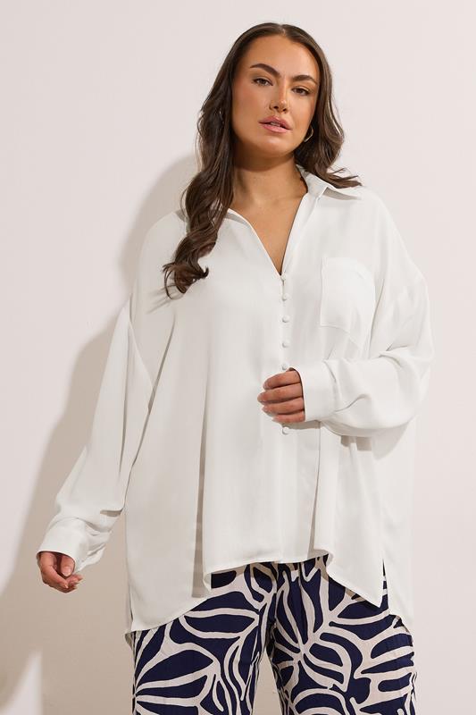 EVANS Plus Size White Dipped Hem Oversized Shirt | Evans 1