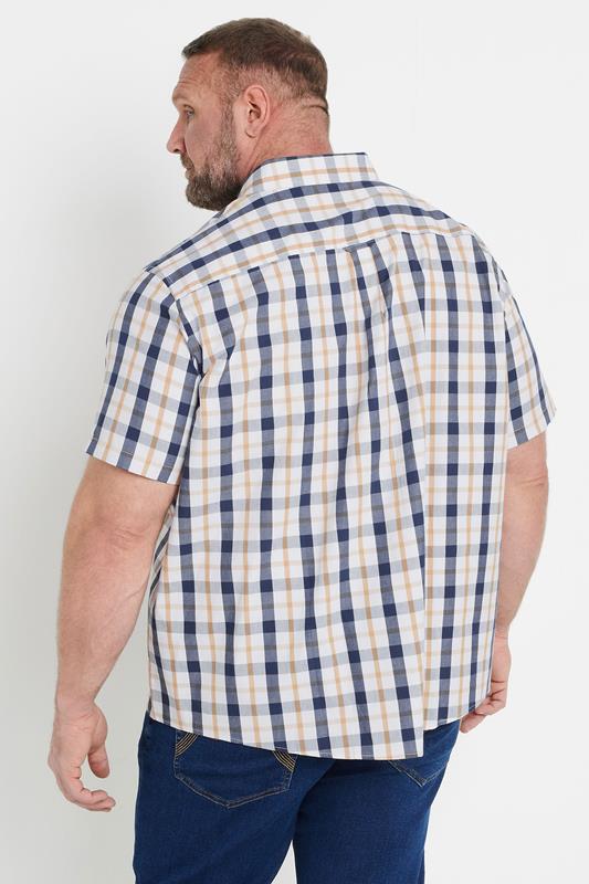 BadRhino Big & Tall Navy Blue & Tan Brown Short Sleeve Check Shirt | BadRhino 2