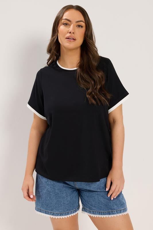 YOURS Curve Black Premium Ringer T-Shirt