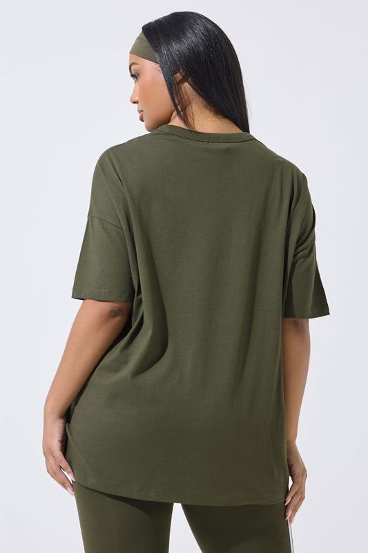 YOURS ACTIVE Plus Size Khaki Green 'Health & Wellness' T-Shirt | Yours Clothing 4