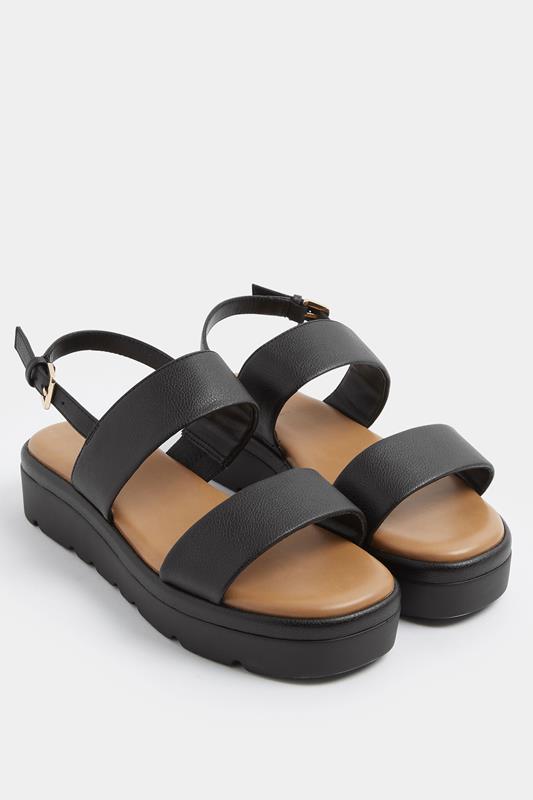 Black Faux Leather Padded Wedge Sandals In Extra Wide EEE Fit