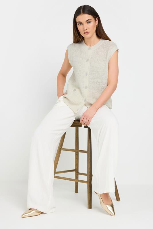 LTS Tall Ivory White Knitted Metallic Button Vest Top | Long Tall Sally 2