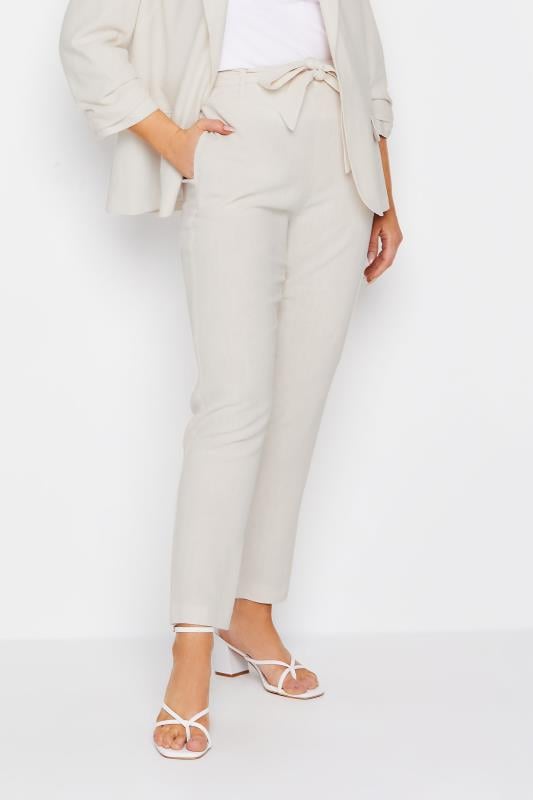 Women's  M&Co Ivory White Tie Waist Linen Trousers