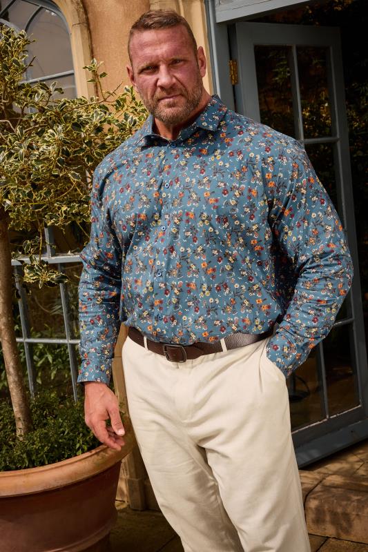  BadRhino Tailoring Big & Tall Premium Blue Floral Print Long Sleeve Shirt