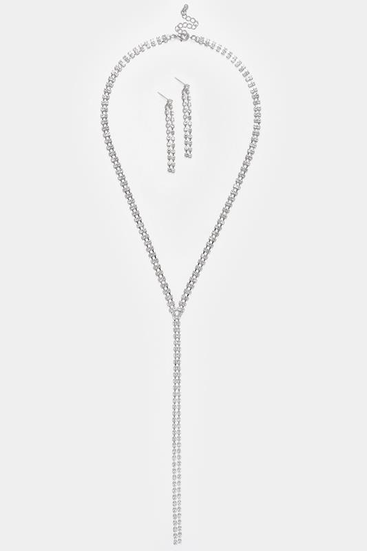  Yours Silver Tone Diamante Long Necklace & Earrings Set