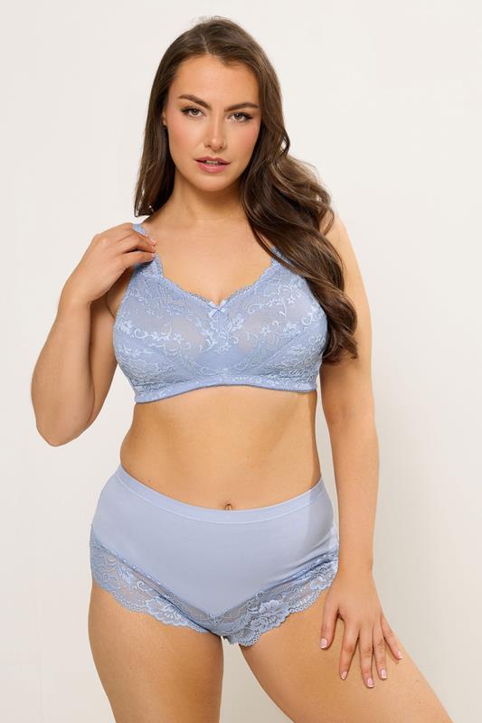 YOURS Plus Size Blue Hi Shine Lace Full Brief | Yours Clothing 1