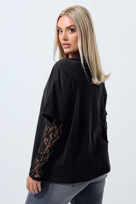 LIMITED COLLECTION Plus Size Black Lace Long Sleeve T-Shirt  | Yours Clothing 2
