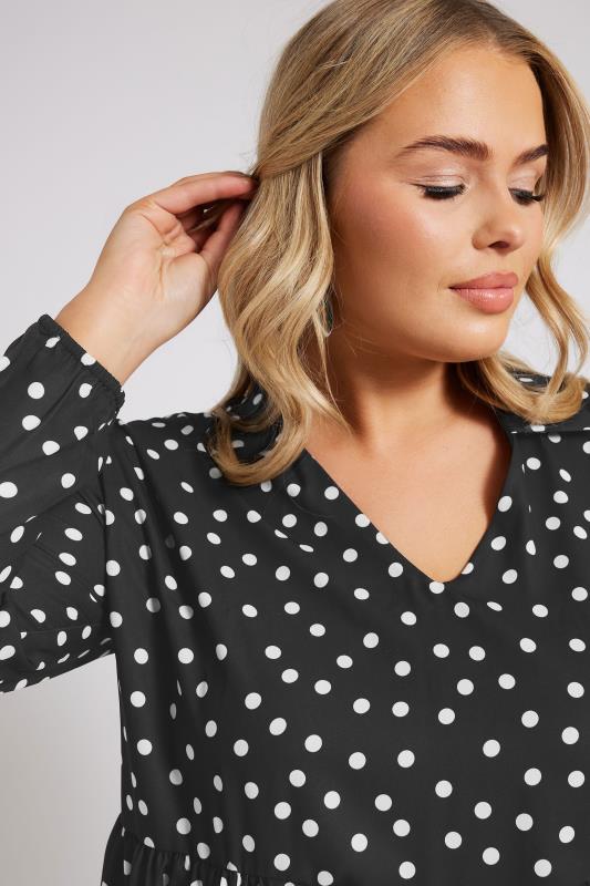 YOURS LONDON Plus Size Black Polka Dot Gathered Side Shirt | Yours Clothing 4