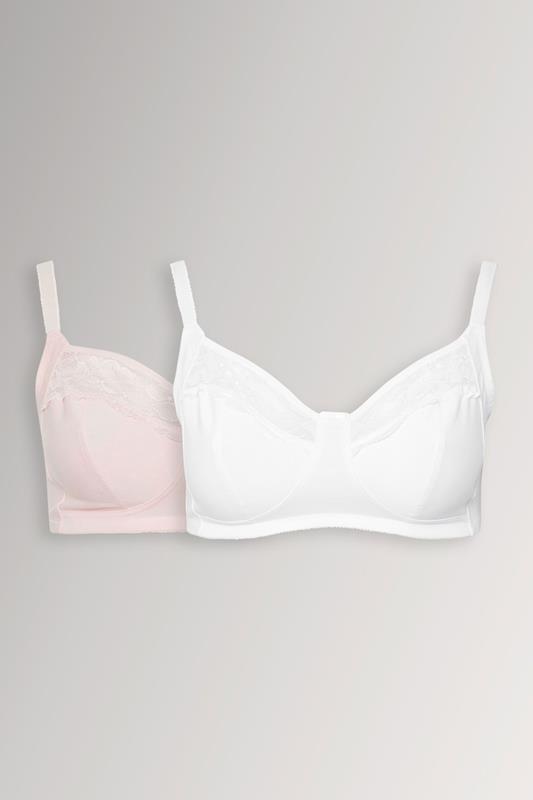 YOURSET 2 PACK Curve Pink Cotton Lace Trim Non-Padded Non-Wired Bralette