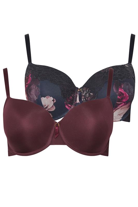 YOURSET 2 PACK Plus Size Navy Blue Floral Print T-Shirt Bras | Yours Clothing 8