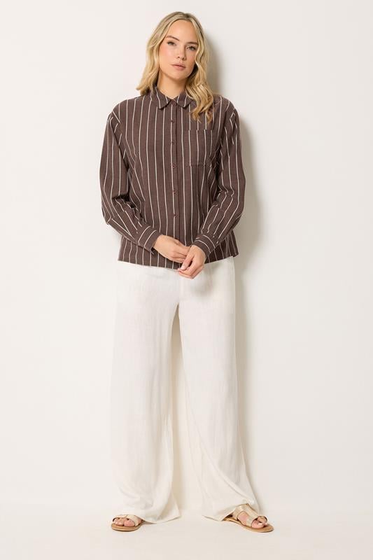 LTS Tall Women's Chocolate Brown Stripe Linen Shirt | Long Tall Sally 2