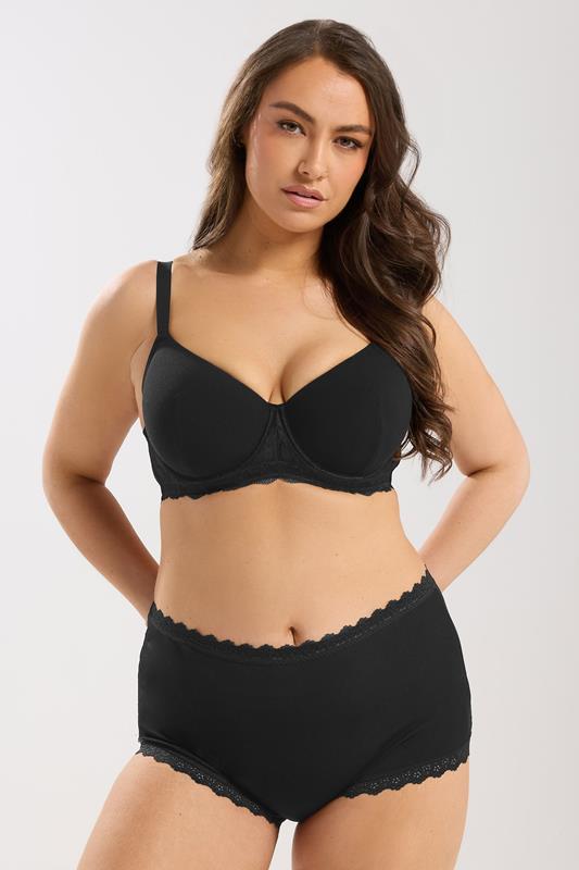 YOURS Plus Size Black Lace Trim High Waisted Shorts | Yours Clothing 1
