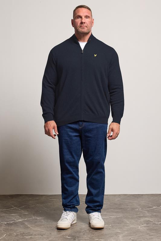 Lyle & Scott Big & Tall Navy Blue Lambswool Blend Quarter Zip Jumper | BadRhino 1