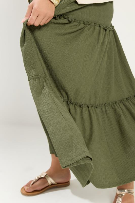 YOURS Plus Size Khaki Green Tiered Maxi Skirt | Yours Clothing 4