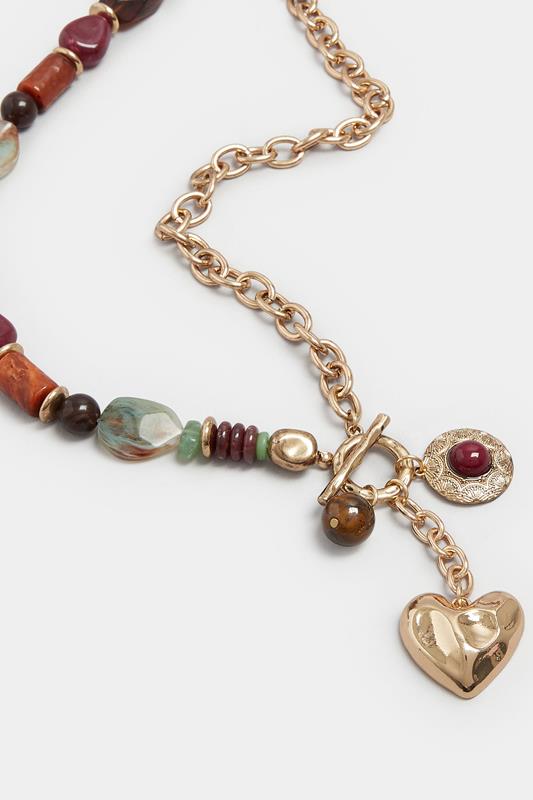Gold & Red Beaded Statement Necklace | Yours Clothing 2