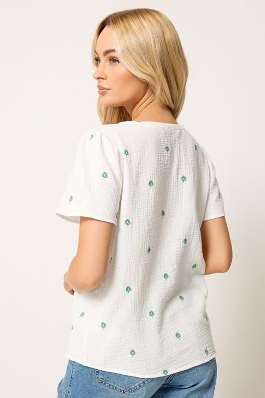 M&Co White Floral Embroidered Short Sleeve Cotton Blouse | M&Co 2