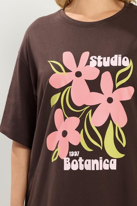 YOURS Plus Size Chocolate Brown Floral Graphic Print T-Shirt | Yours Clothing 4