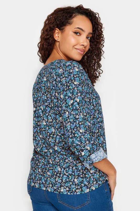 M&Co Blue Ditsy Floral Print V-Neck Shirt | M&Co 3