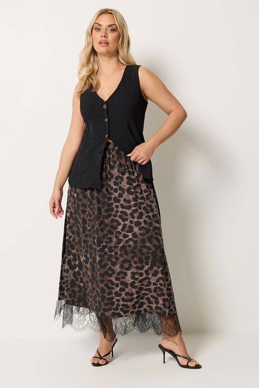 YOURS Curve Chocolate Brown Leopard Skirt