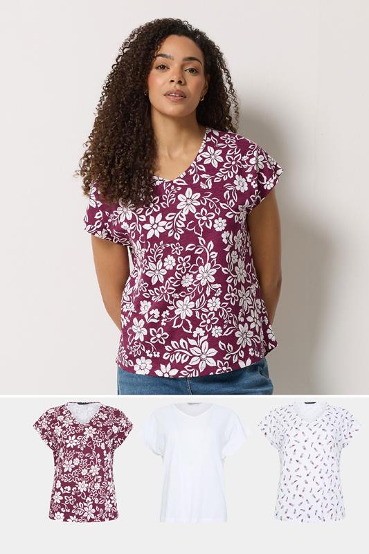  M&Co 3 PACK Berry Red Cotton Grown-On Sleeve T-Shirts